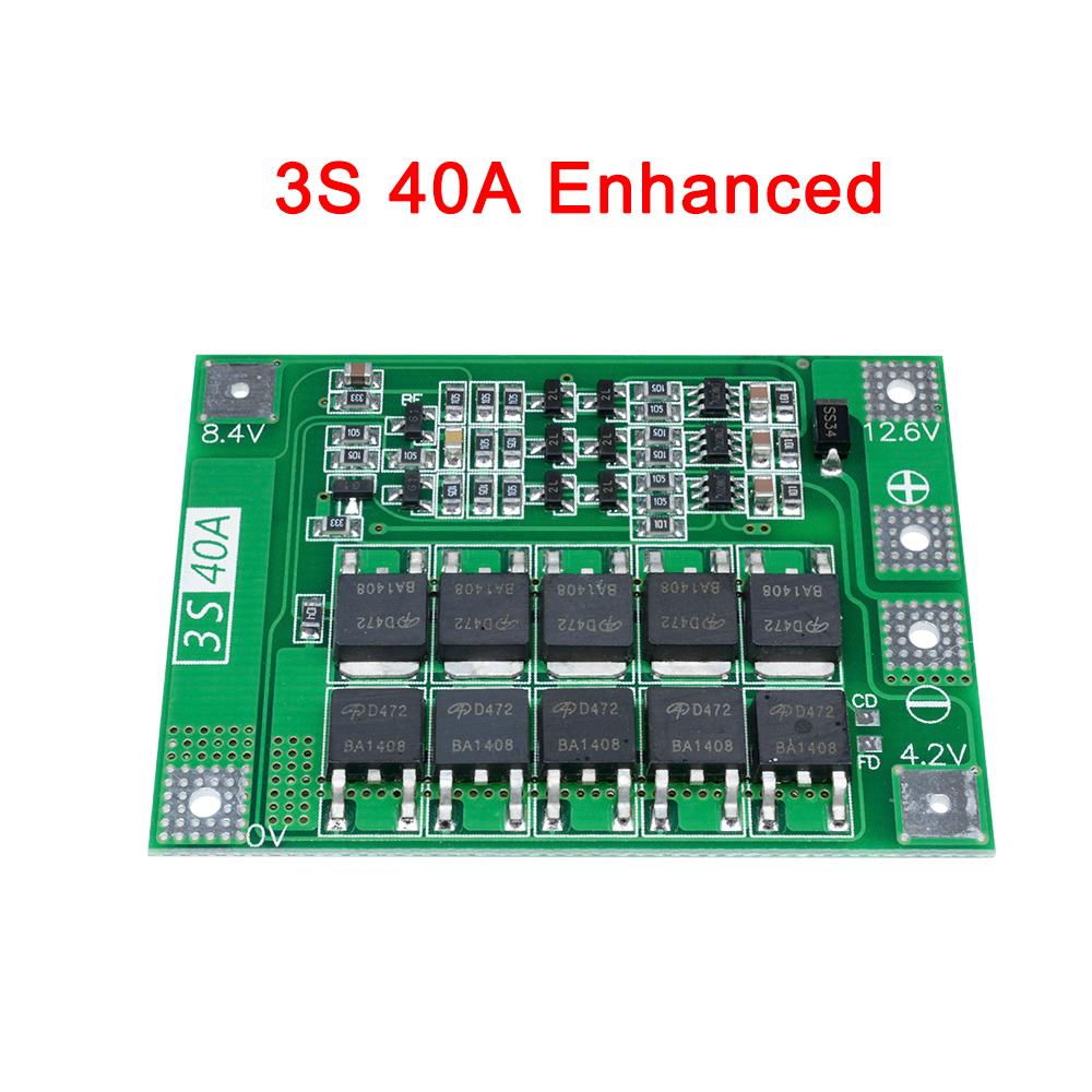 Плата защиты зарядного устройства литий-ионных аккумуляторов 3S 4S 40A 60A BMS для дрели 18650 11.1V 12.6V/14.8V Усиление/Балансировка