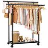 Sakugi Clothes Rack, Slim and Stylish Metal Double Pole with Casters and Shelves, Perfect for Closet Organization and Clothing Storage, 98cm Wide X 42