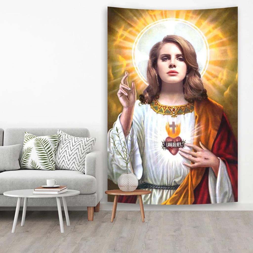VIKAMA Полиэстер Баннер-гобелен Lana Del Rey Американская поп-звезда Настенный декор Для улицы и помещения Подвесной для дома Общежития