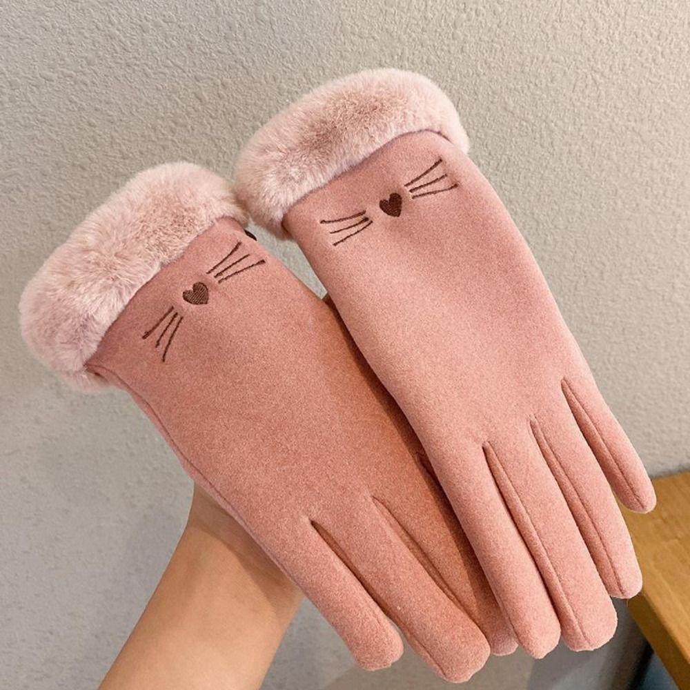 Cold Protection Full Finger Gloves Plush Winter Mittens Elegant Cat Women Gloves Student