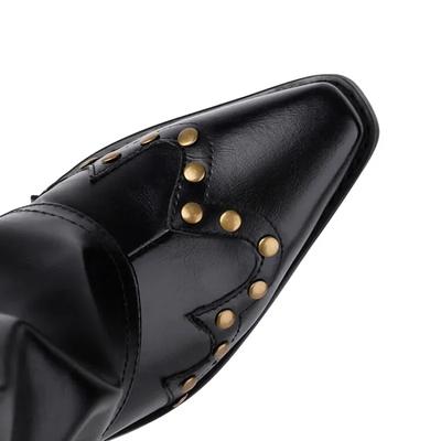 Модная металлическая пряжка для ремня с заклепками, ковбойские сапоги до колена в западном стиле, модные сапоги рыцаря с квадратным носком, блестящие крутые сапоги для острой девушки, мотоциклетные сапоги