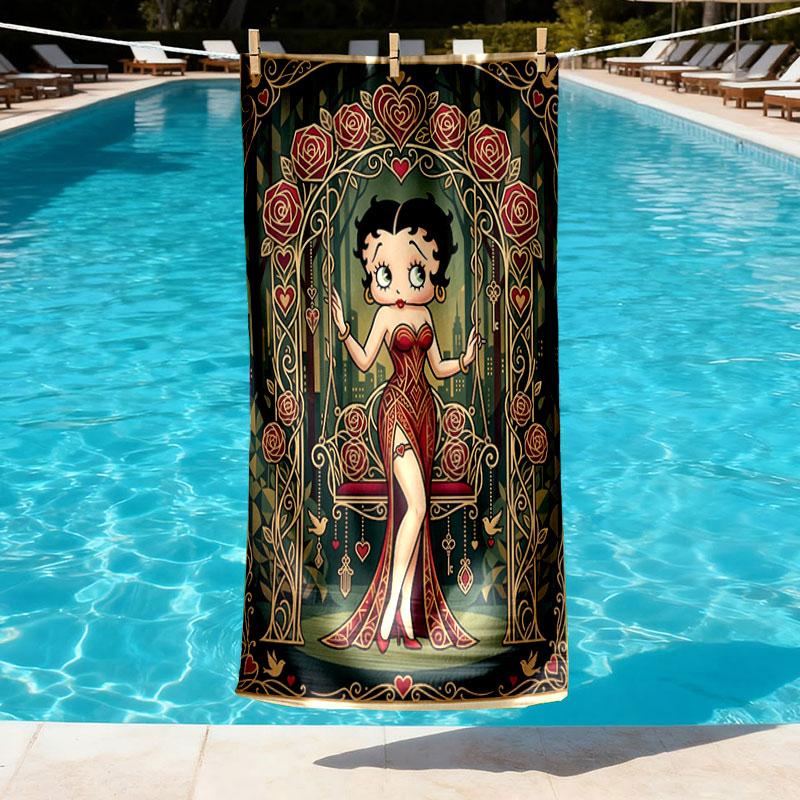 Betty Boop Print Beach Towel Design, Soft, Lightweight. for Home Bathroom, Spa, Pool, Yoga, Surfing, Camping, Gift for Family, Friend