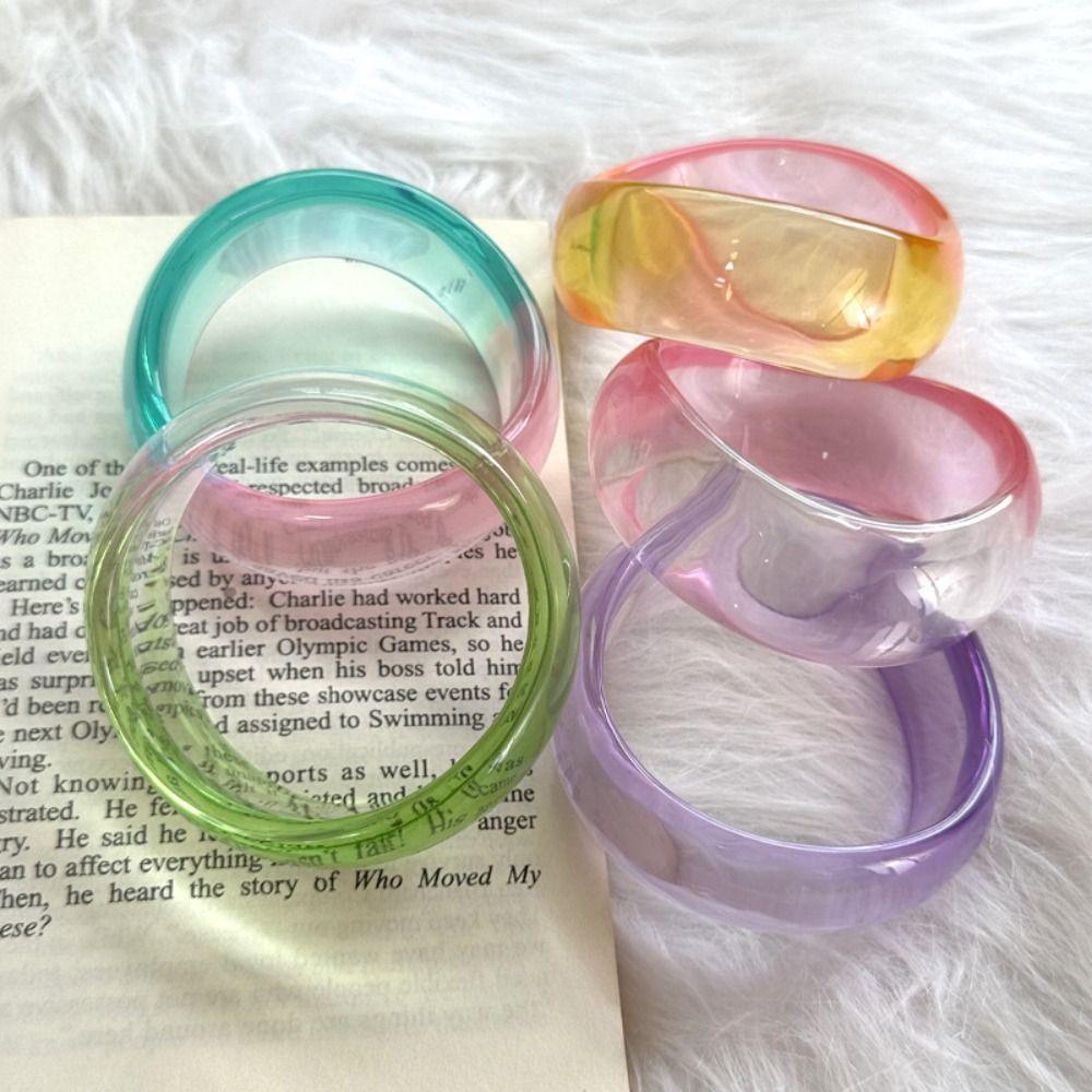 Transparent Jelly Color Wide Bracelet Minority Design Geometric Irregular Bangle Women