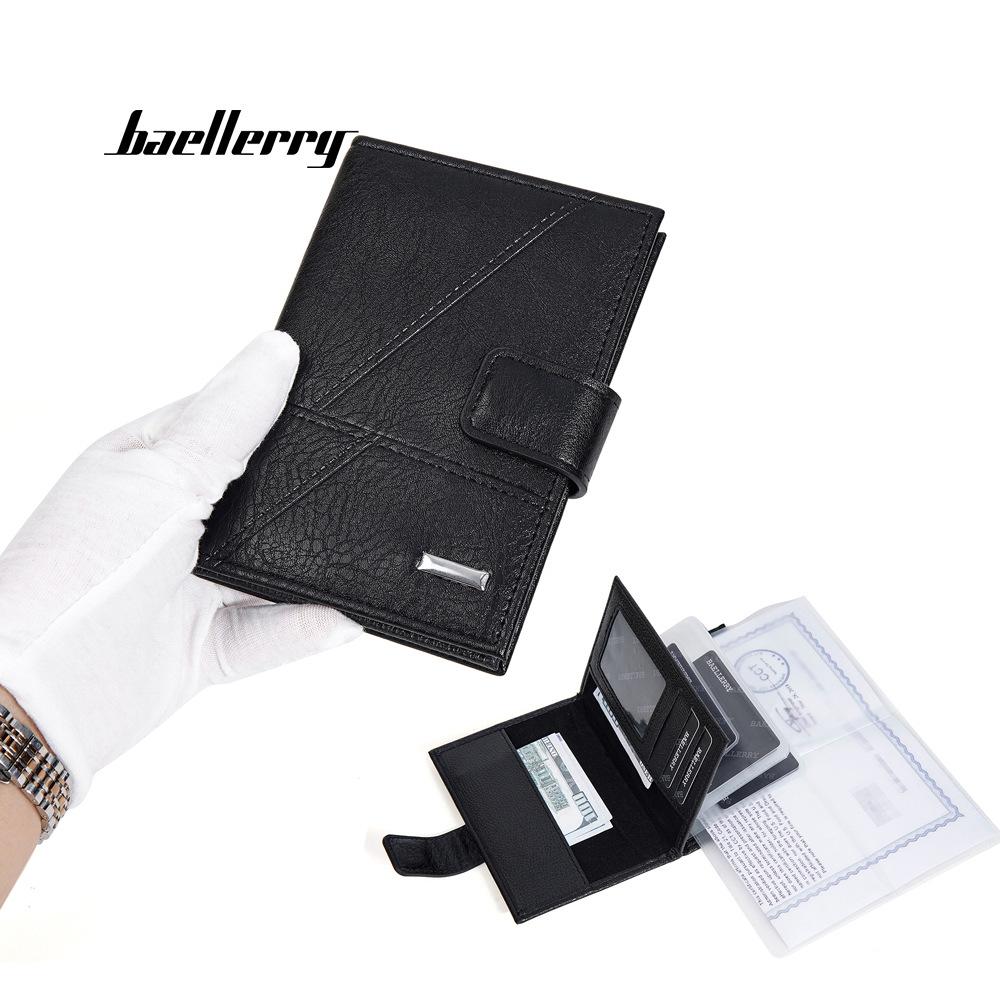 Men's Medium-Length Pu Leather Wallet with Multiple Card Slots Multi-Function Billfold Credit Card and Passport Holder