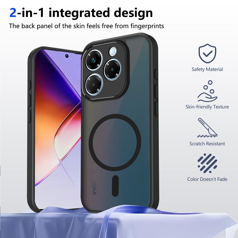 KEYSION Магнитный чехол для телефона для Infinix Smart 8, мягкий силикон + ПК, матовый полупрозрачный, ударопрочная задняя крышка для Infinix Hot 40i