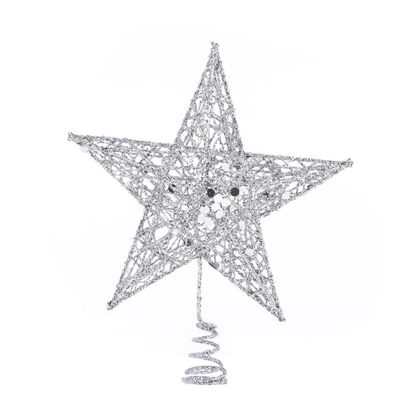 Gold Shimmering Christmas Tree Star Top Decoration Hollowed Metal Star Tree Top Ornament for Holiday Party Decoration