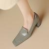 Patent Leather Square Toe Thick Med Heels Spring Shoes Concise Style Women Pumps