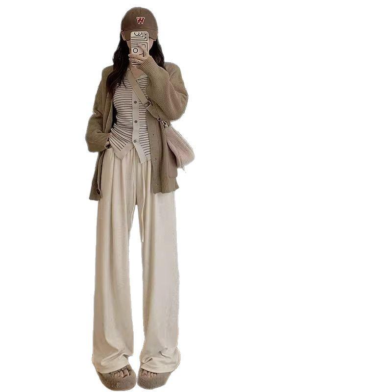 Брюки с высокой талией и широкими штанинами из мягкой пуховой ткани для женщин, повседневный стиль для весны и осени