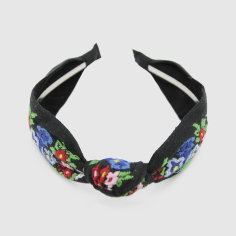 ЛАЛА Богемная повязка для волос с цветами - Черная