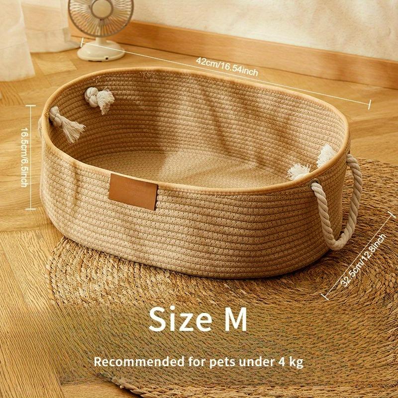 Handmade Braided Rope Cat Bed with Scratching Pad, Natural Fiber Summer Cool Cat Nest, Portable Breathable Cat House