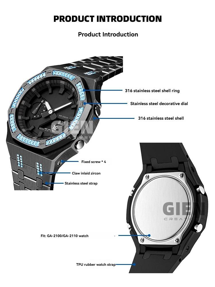 Для Casio Восьмиугольные Спортивные Часы GA2100/GA2110/GA-B2100 Модифицированный Нержавеющая Сталь Металл Синий Алмазный Корпус Ремешок Набор Аксессуаров