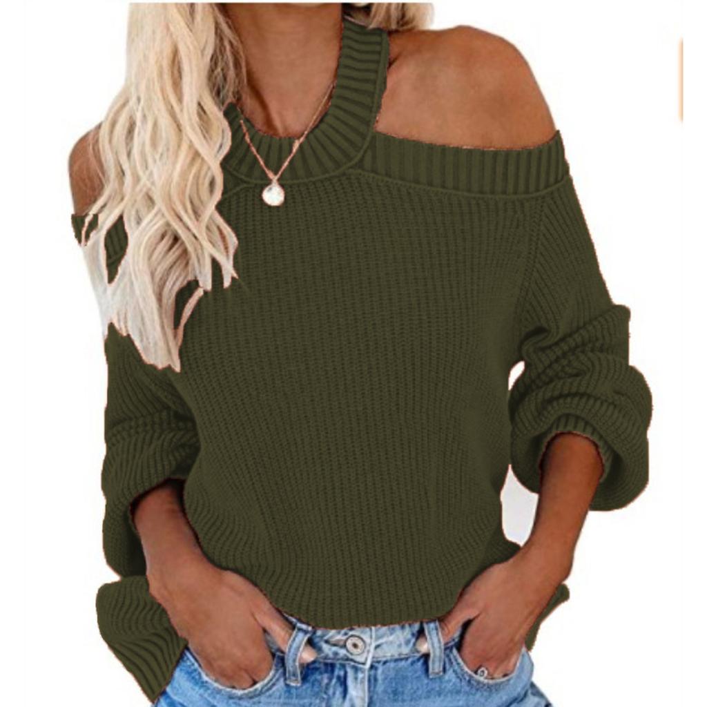 Women's Solid Color Sexy Off Shoulder Loose Knit Sweater Top
