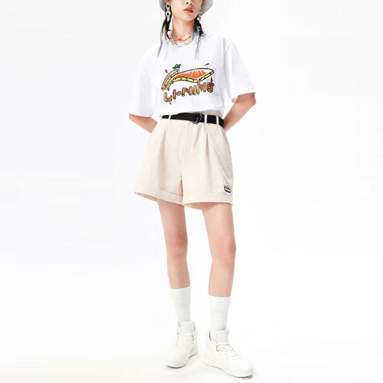 Li-Ning Cartoon Print Casual Short Sleeve T-Shirt Unisex Tops White AHSS561-1