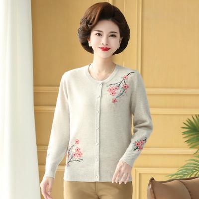 Женский свитер для среднего и пожилого возраста, осенний новый кардиган с вышивкой в стиле тяжелой промышленности, модный, для мамы, омолаживающий