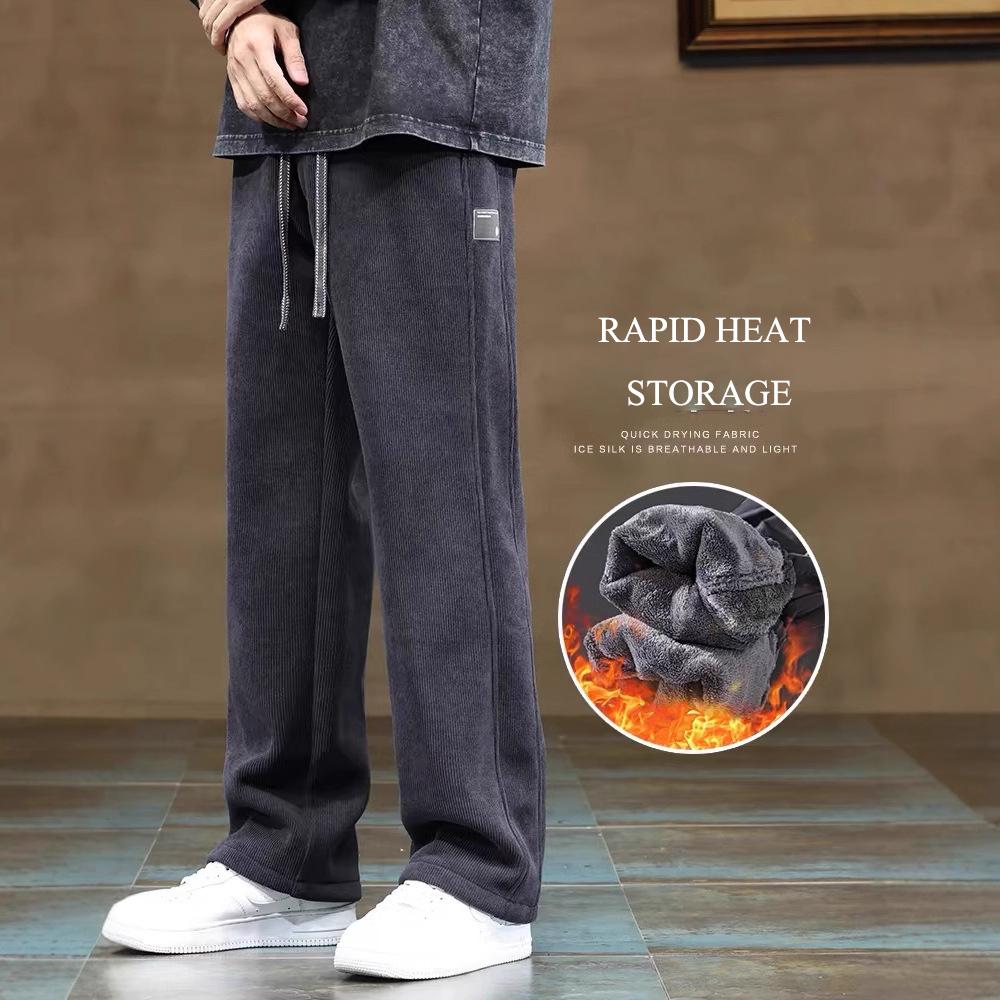 2024 Новые зимние толстые бархатные спортивные и досуговые брюки весна-осень зимние вельветовые брюки мужские прямые брюки с поясом