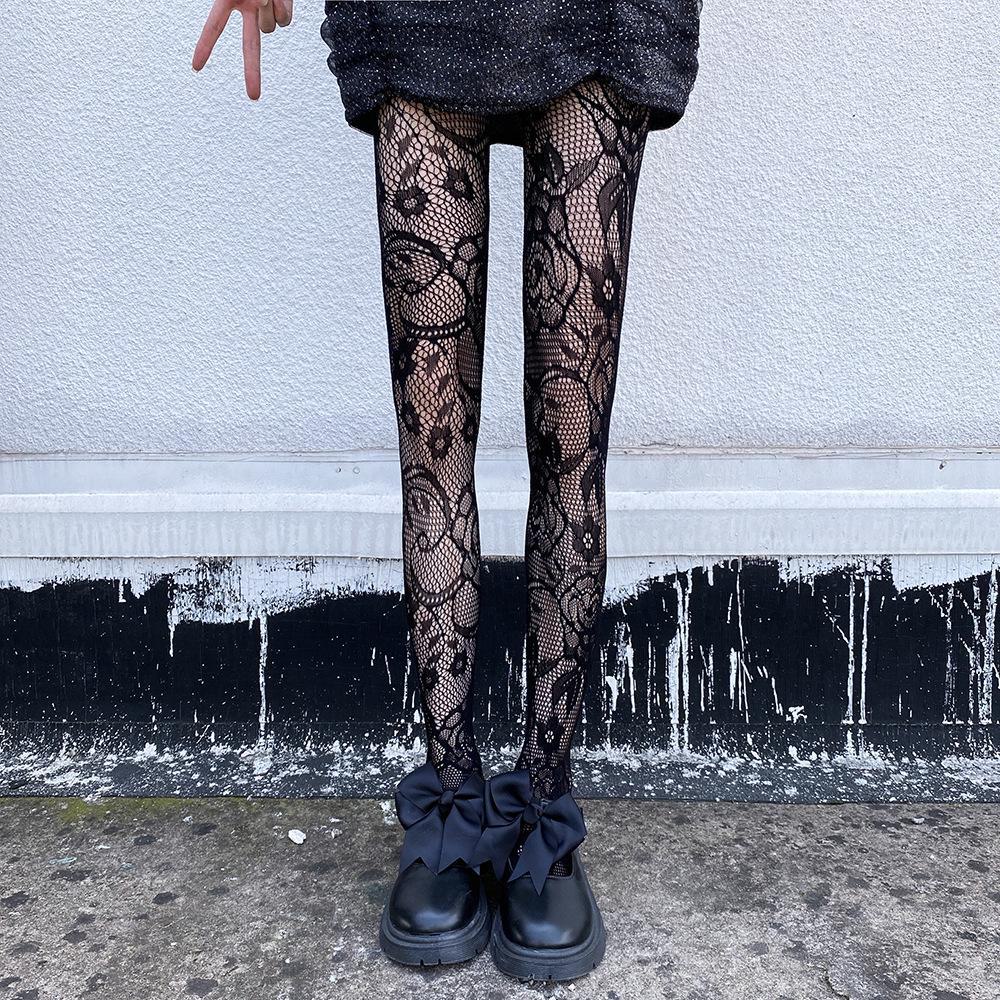 Японские милые темные чулки JK Mesh Fishnet: Красно-черные подтяжки с антизацепом, полые, с тонким дном