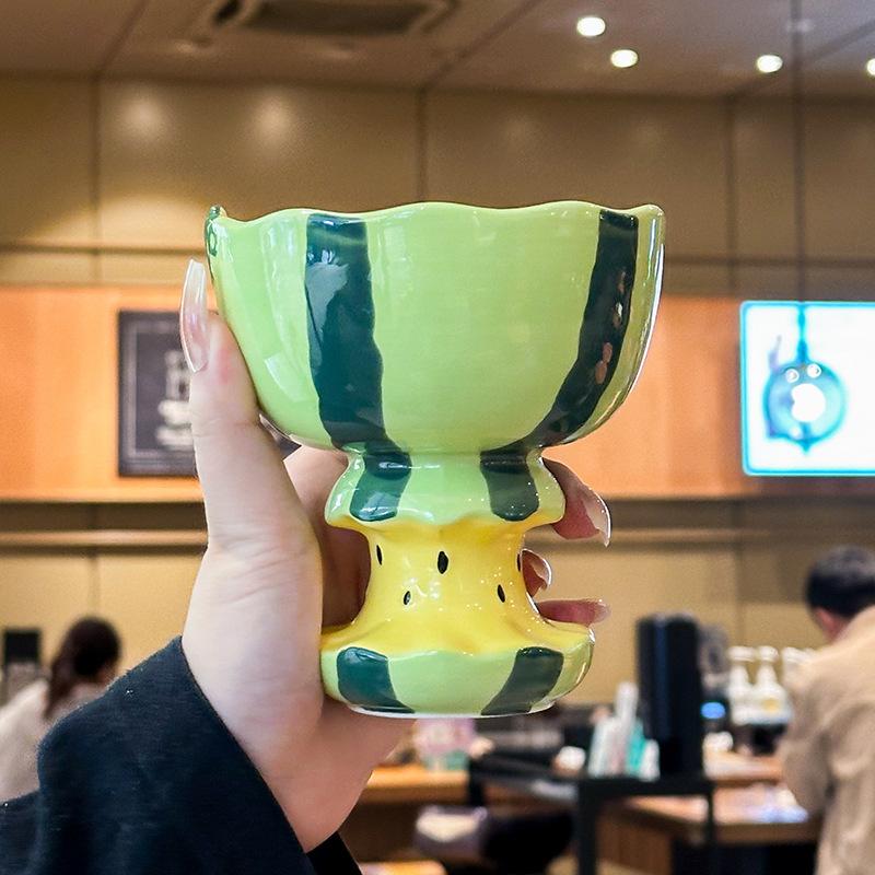 Cute watermelon goblet ice cream dessert cup high-value ceramic mug birthday gift souvenir for girls