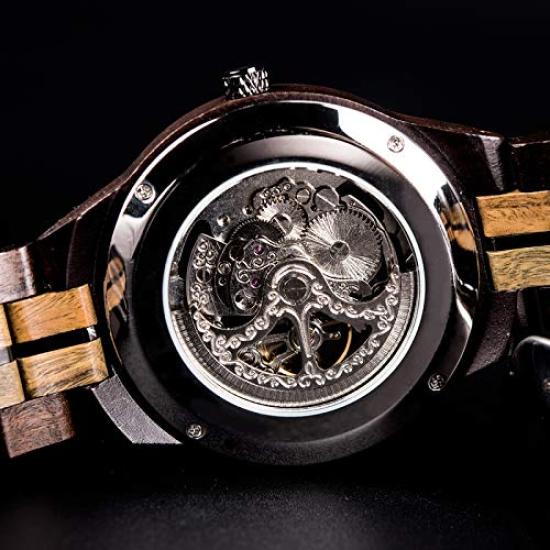DODO DEER Деревянные часы Механические Автоматические Скелетон Светящиеся индексы Деревянная подарочная коробка Лучшие Автоматические Деревянные Часы Мужские Женские (Д18-1 (Мужской))