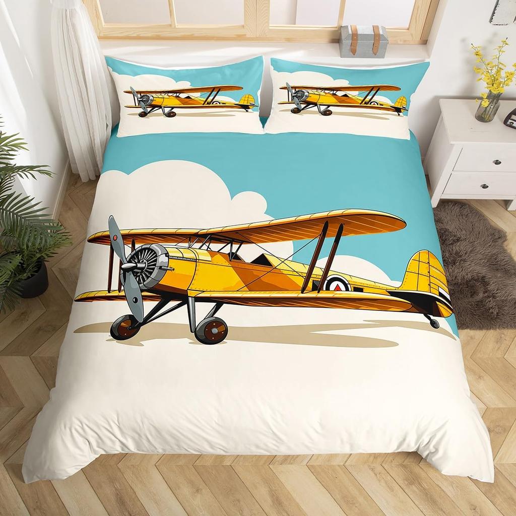 Детский пододеяльник на тему полета на самолете, большой набор из 3 предметов, подходит для детей и подростков, постельное белье, украшение комнаты, подарок, супермягкий