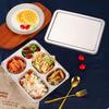 Stainless Steel Divided Lunch Box Rectangular with Lid Fast Food Plate Food-Grade Rustproof Divided Dinner Tray Kitchen Supplies