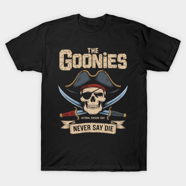 Asian Size Men Print T-shirt Vintage The Goonies Never Say Die No-Cut Heat Transfer Print Cotton Tshirt