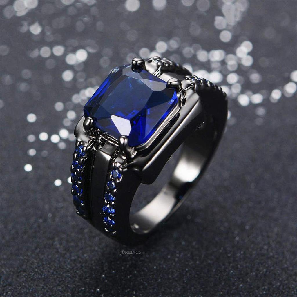 Vintage Male Female Crystal Green Ring Charm Black Gold Wedding Rings Punk Square Zircon Engagement Rings For Men Women