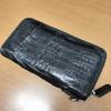 GODANE Caiman Crocodile Leather Double Tail Round Zipper Long Wallet Black(USED)