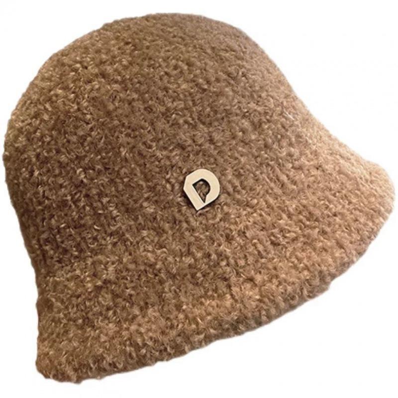 Lamb wool bucket hat women's winter face small thermal basin hat casual versatile short brim plush fisherman hat