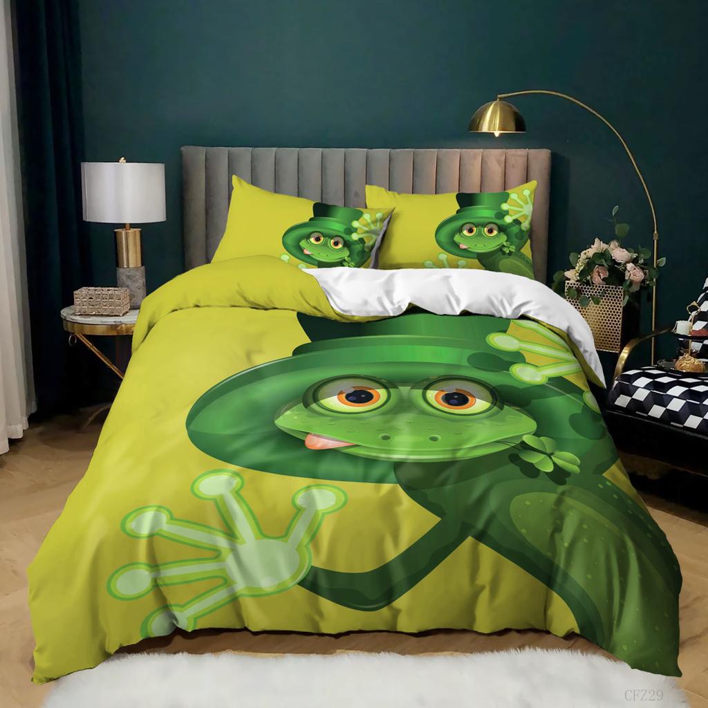 Lovely Frog Duvet Cover Set King Size Funny Frog Tropical Amphibian Bedding Set 3D Tropical Nature Animal Frog Quilt Cover Set
