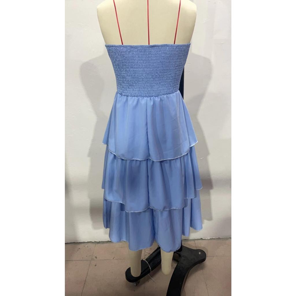 Женское летнее strapless (без бретелей) топ-труба мини-платье с открытыми плечами многослойное повседневное сарафан для пляжного отдыха