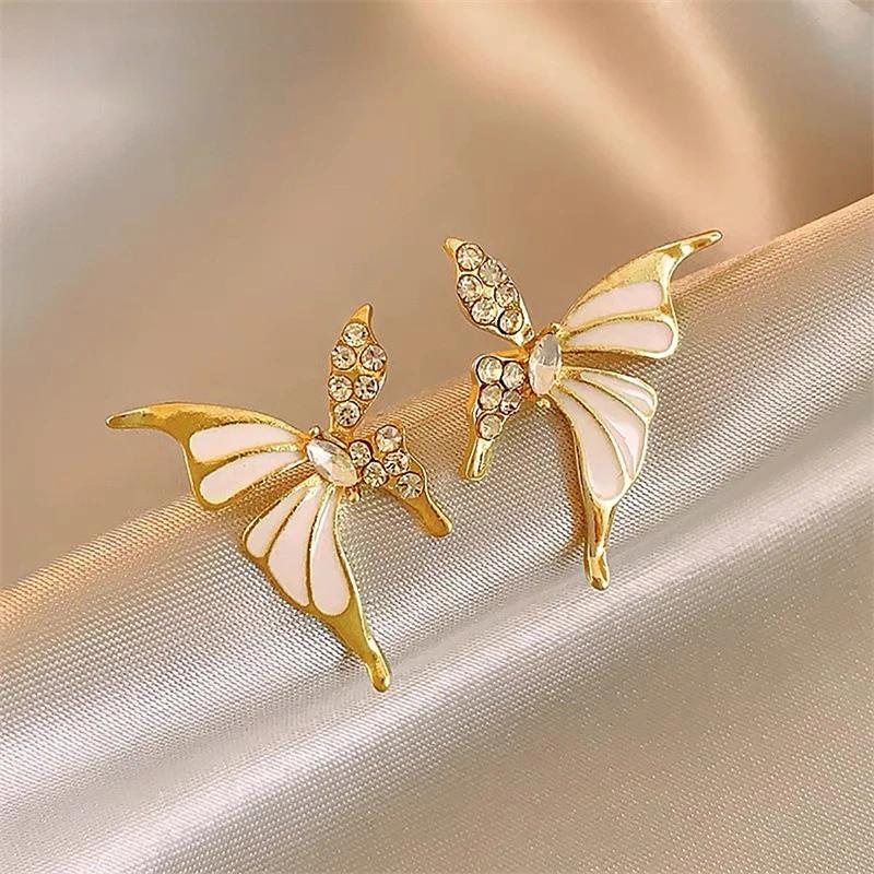 Enamel Butterfly White Color Animal Stud Earrings for Women New Trend Girl Korean Love Aesthetic Daily Life Minimalist Jewelry
