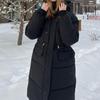 Пальто из хлопка с перьями, женская длинная зимняя утолщенная свободная куртка выше колена с капюшоном