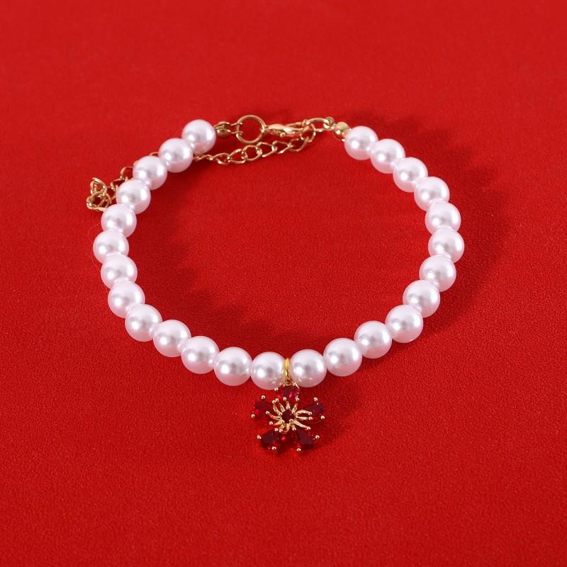 Floral Pet Necklace With Pearl Zircon Accents Cats Small Dogs - Birthday Wedding Party Accessory