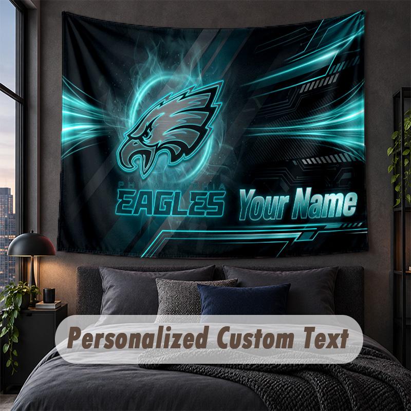 Custom Name Text Tapestry,Philadelphia Eagles Decorative Wall Hanging, Background Tapestry For Home Bedroom