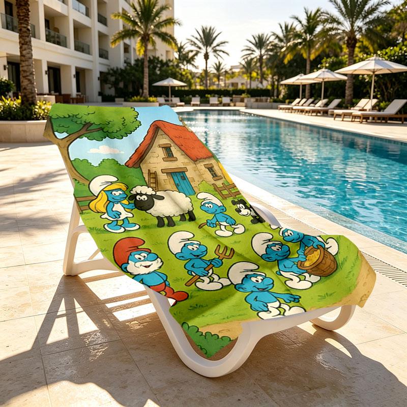 Blue Smurfs Print Beach Towel Design, Soft, Lightweight. for Home Bathroom, Spa, Pool, Yoga, Surfing, Camping, Gift for Family, Friend