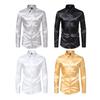 Men Dress Shirt Glossy Surface Satin Solid Color Turn-down Collar Button-down Mid Length Formal Busines Shirt Party Club Shirt
