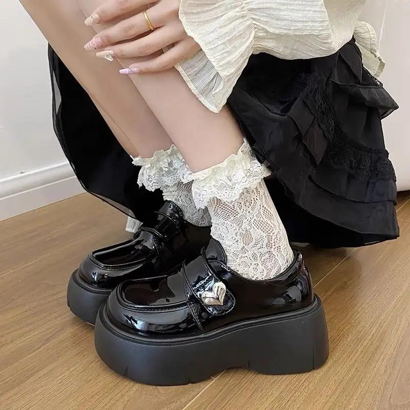 Fashion Round Toe Platform Gothic Loafers with Medium Heels Shoes for Women Woman Pumps Japanese Style Lolita Mary Jane Summer 2025 Shoe