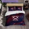 West Ham United Football 3 Piece Bedding Set Soft Duvet Cover Set with Pillowcases Printed Bedroom Decor Set for Home