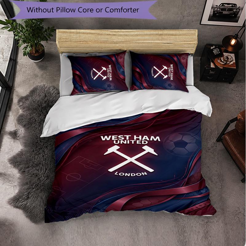 West Ham United Football 3 Piece Bedding Set Soft Duvet Cover Set with Pillowcases Printed Bedroom Decor Set for Home