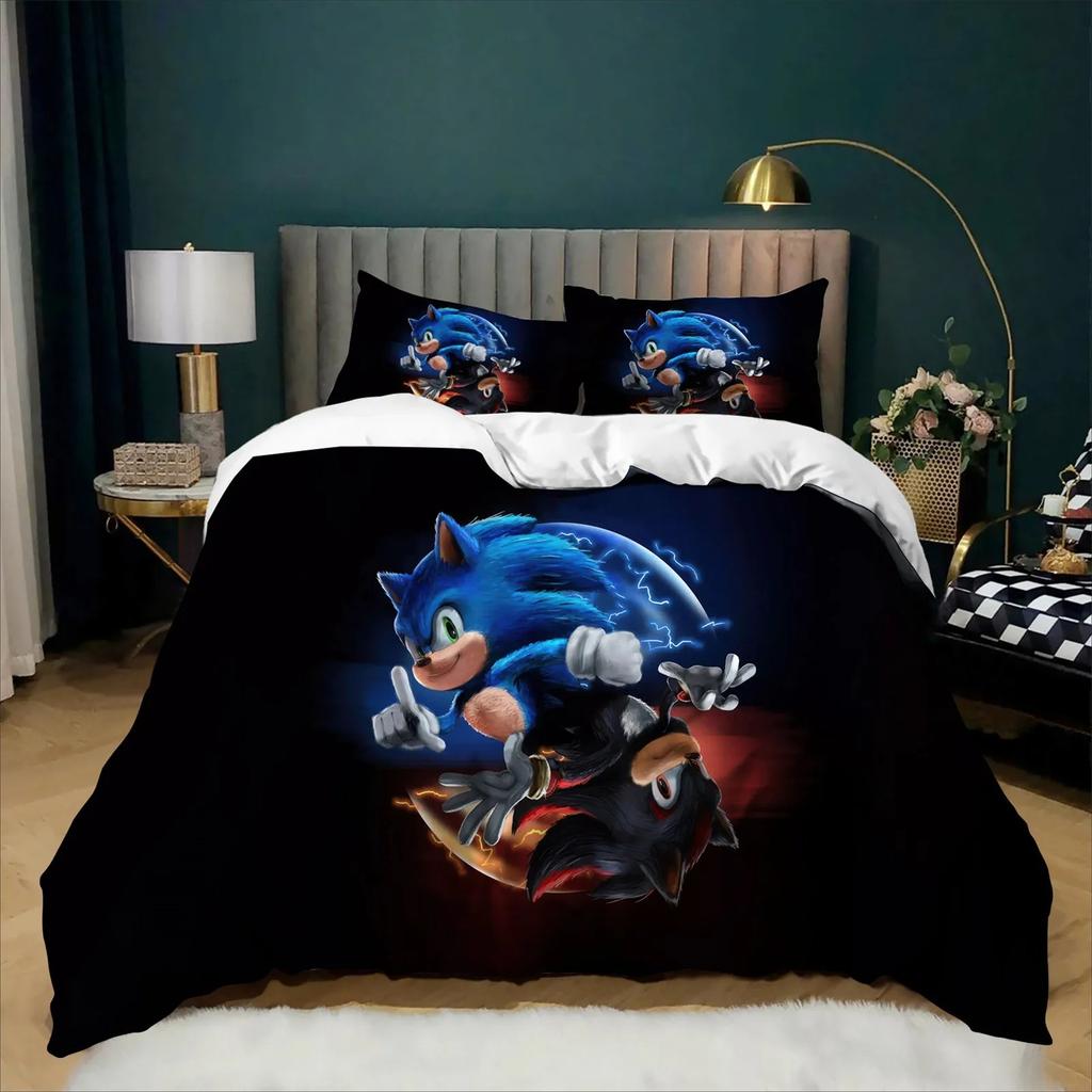 Exquisite 3D Cartoon S-Sonics Wallpaper Anime Digital Printing Bedding Set Duvet Cover Pillowcase Youth Kids Girl Boys Gift