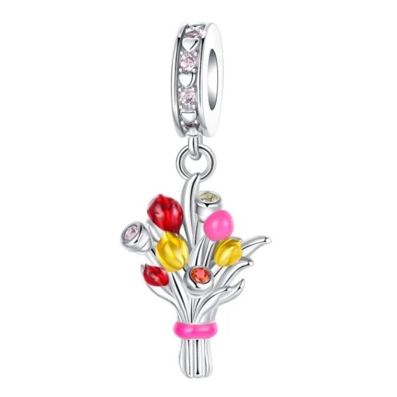 Медь Красочный Шарм Цветок Розы Тюльпаны Маргаритки Бусина Подвеска Подходит Оригинальный Ожерелье Браслет Женские Украшения DIY Подарок