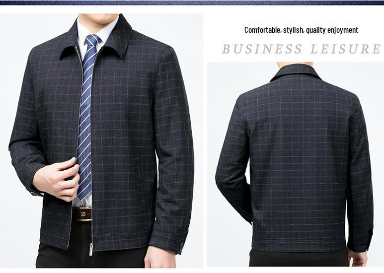 Brand Men’s Autumn Wool Tweed Plaid Jacket - Business Casual Outerwear for Middle-aged & Elderly
