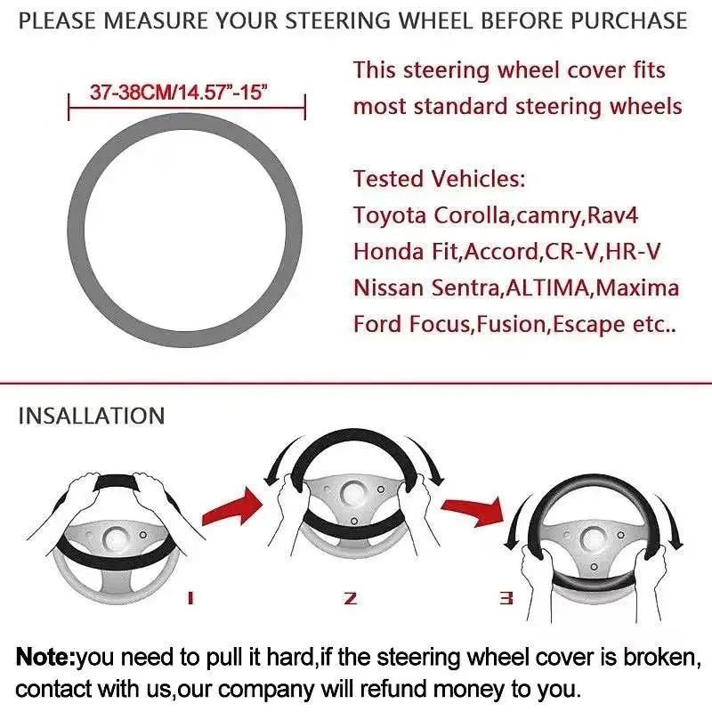 38cm Anti-slip leather carbon fiber steering wheel cover for Citroen C1 C2 C3 C4 C5 C6 C4L Berlingo Picasso Aircross Sega Elysee anx123