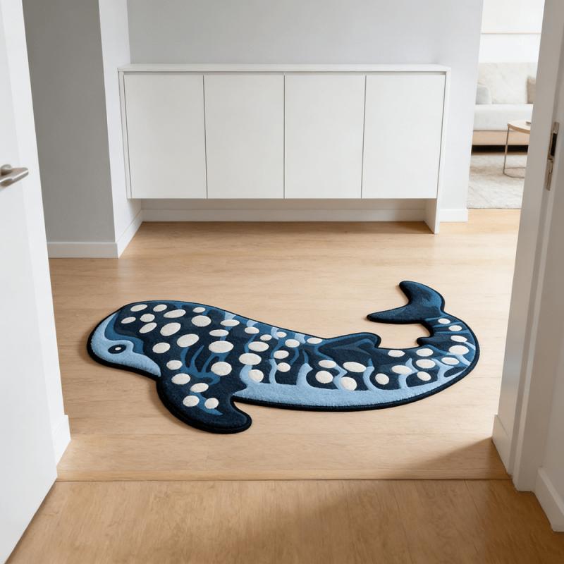 Whale Shark Shaped Bath Mat Soft Absorbent Non Slip Ocean Animal Rug for Kids Bedroom Bathroom Home Decor