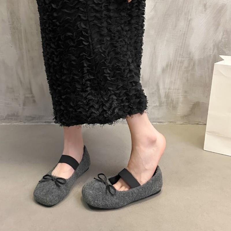 Модные женские туфли-лодочки с бантом Marie Janes с квадратным носком 2025 года, новые зимние балетки Lolita, повседневная обувь, модное платье Zapatillas Mujer