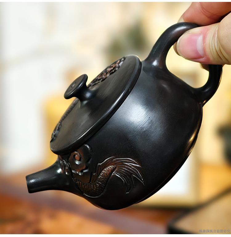 Дракон Фиолетовый Керамика Винтажный чайник ручной работы Керамический резной чайник для кунг-фу Одиночный чайник Наборы для приготовления чая Пуэр Чайник