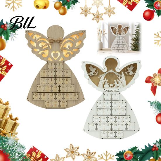 Holiday Countdown Calendar Wooden Angel Christmas Advent with 24 Storage Drawers, Gift for Kids to Tabletop Decoration Winter Party Favors Organizer