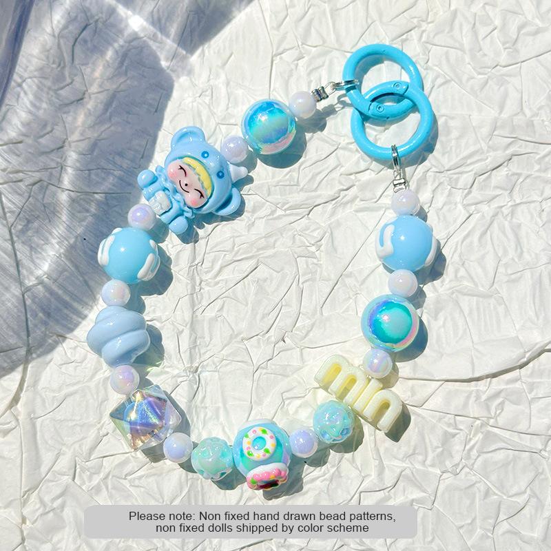 Cartoon Doll Min Letter Phone Lanyard Cute Candy Color Beaded Phone Chain Pendant Bracelet Keychain Anti Lost Phone Strap