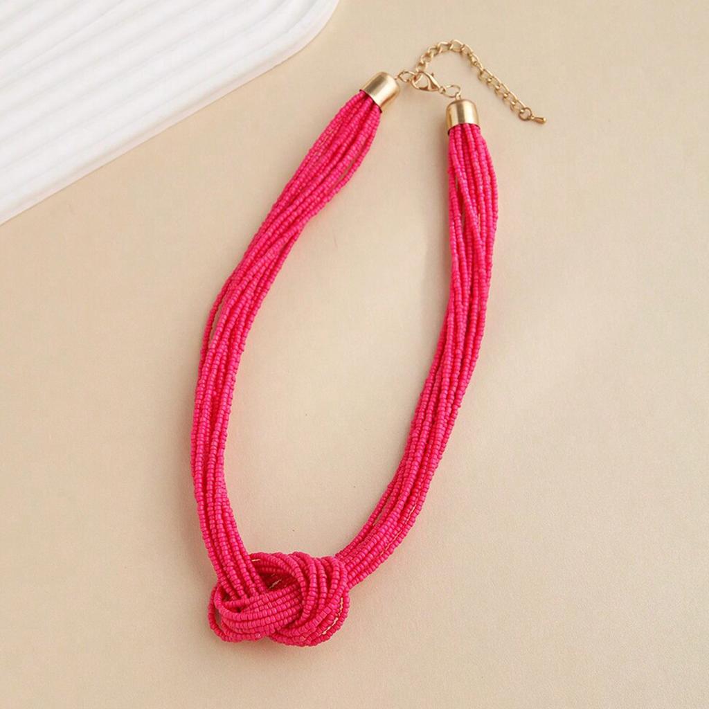 Bohemian Ethnic Style Multi-layer Color Blocked Rice Bead Necklace