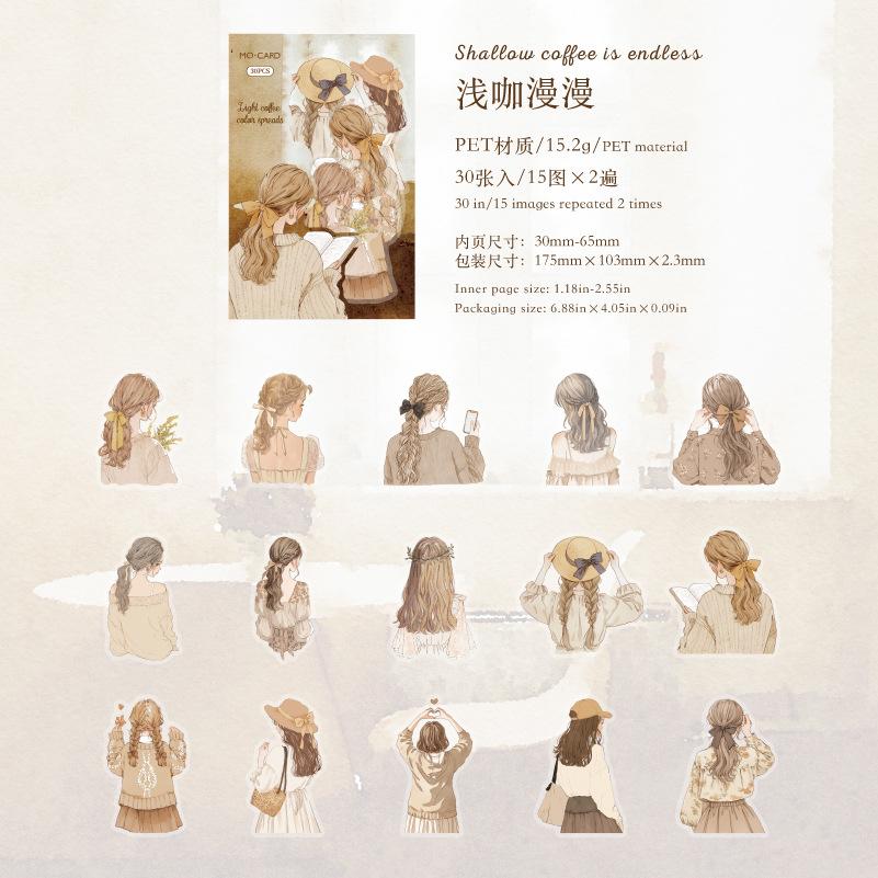 30-Piece Cartoon Girl Back View Theme Sticker Pack, Adorable Girl Back Silhouettes in Various Styles, for Journal & Diary